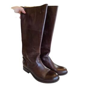 Frye 6.5 Melissa Button Riding Boot 76431 Dark Brown Extended Calf Rear Zip Tall